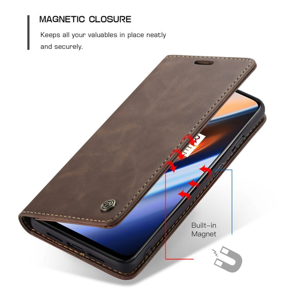 CaseMe-013 Multi-functional Retro Frosted Horizontal Flip Leather Case with Card Slot & Holder & Wallet For OnePlus 7(Coffee)