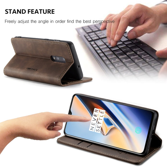 CaseMe-013 Multi-functional Retro Frosted Horizontal Flip Leather Case with Card Slot & Holder & Wallet For OnePlus 7(Coffee)