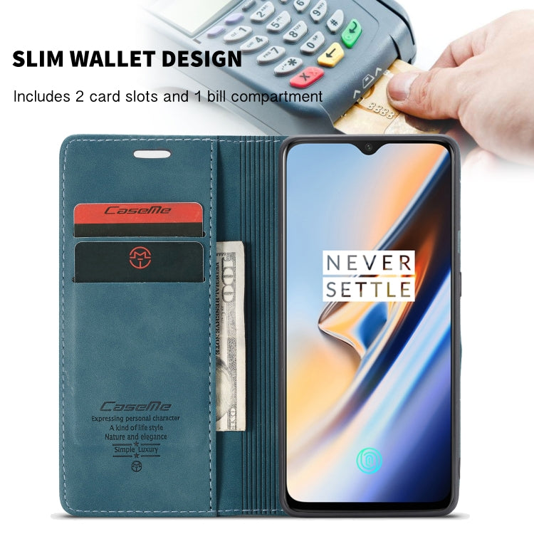 CaseMe-013 Multi-functional Retro Frosted Horizontal Flip Leather Case with Card Slot & Holder & Wallet For OnePlus 7(Blue)