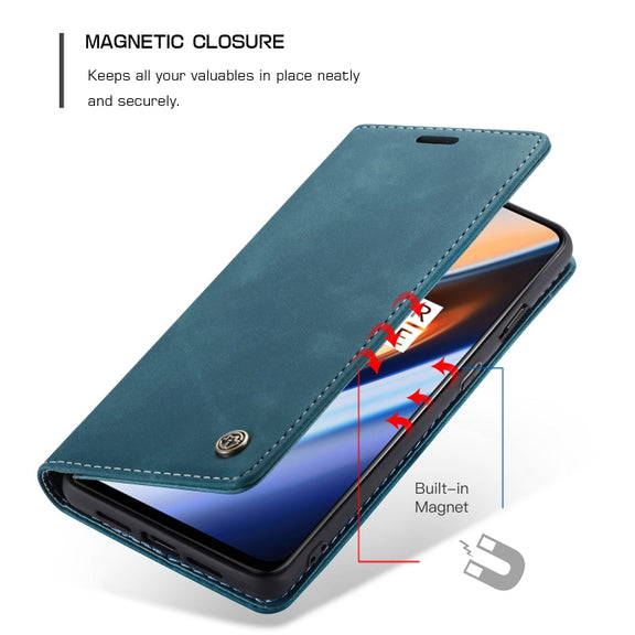 CaseMe-013 Multi-functional Retro Frosted Horizontal Flip Leather Case with Card Slot & Holder & Wallet For OnePlus 7(Blue)