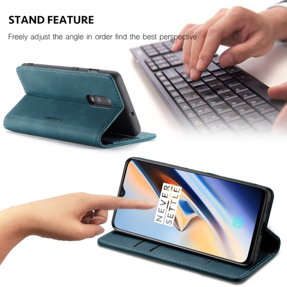 CaseMe-013 Multi-functional Retro Frosted Horizontal Flip Leather Case with Card Slot & Holder & Wallet For OnePlus 7(Blue)