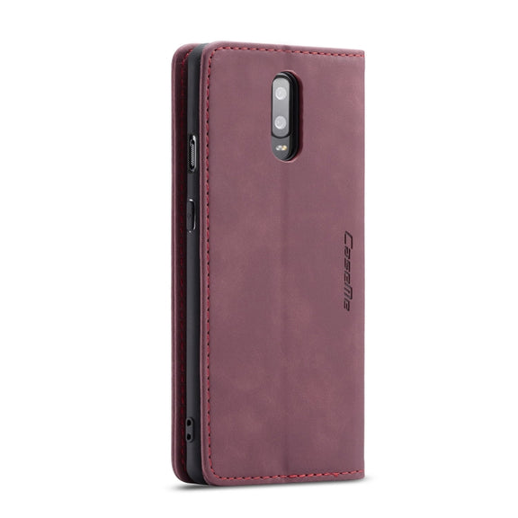 CaseMe-013 Multi-functional Retro Frosted Horizontal Flip Leather Case with Card Slot & Holder & Wallet For OnePlus 7(Wine Red)