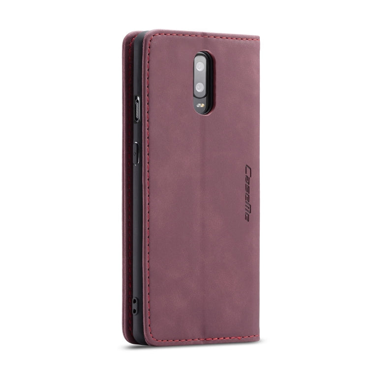 CaseMe-013 Multi-functional Retro Frosted Horizontal Flip Leather Case with Card Slot & Holder & Wallet For OnePlus 7(Wine Red)