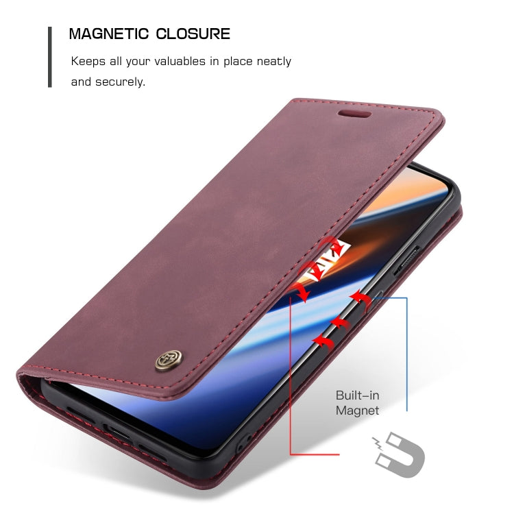 CaseMe-013 Multi-functional Retro Frosted Horizontal Flip Leather Case with Card Slot & Holder & Wallet For OnePlus 7(Wine Red)