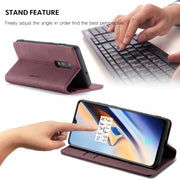 CaseMe-013 Multi-functional Retro Frosted Horizontal Flip Leather Case with Card Slot & Holder & Wallet For OnePlus 7(Wine Red)