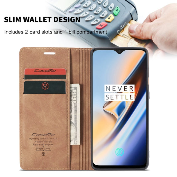 CaseMe-013 Multi-functional Retro Frosted Horizontal Flip Leather Case with Card Slot & Holder & Wallet For OnePlus 7(Brown)