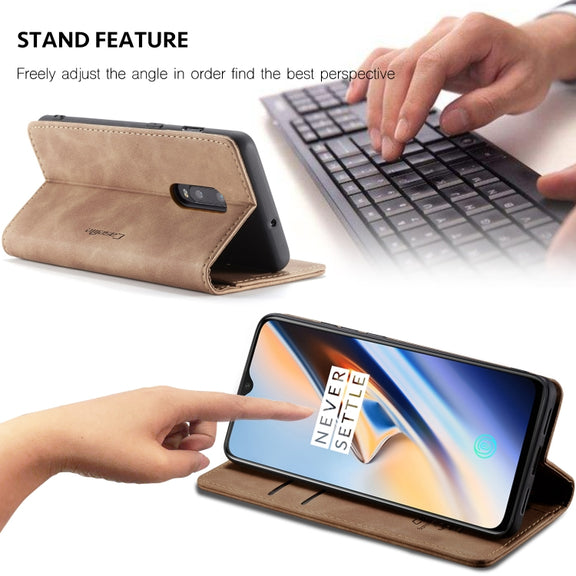 CaseMe-013 Multi-functional Retro Frosted Horizontal Flip Leather Case with Card Slot & Holder & Wallet For OnePlus 7(Brown)