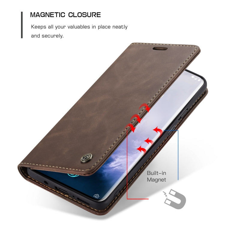 CaseMe-013 Multi-functional Retro Frosted Horizontal Flip Leather Case with Card Slot & Holder & Wallet For OnePlus 7 Pro(Coffee)