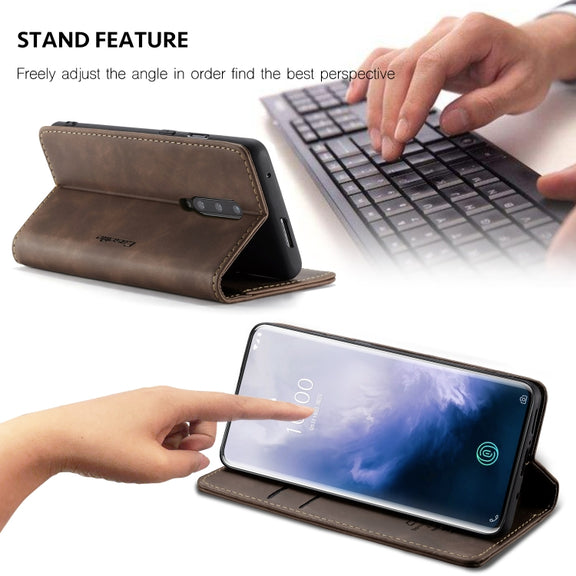 CaseMe-013 Multi-functional Retro Frosted Horizontal Flip Leather Case with Card Slot & Holder & Wallet For OnePlus 7 Pro(Coffee)