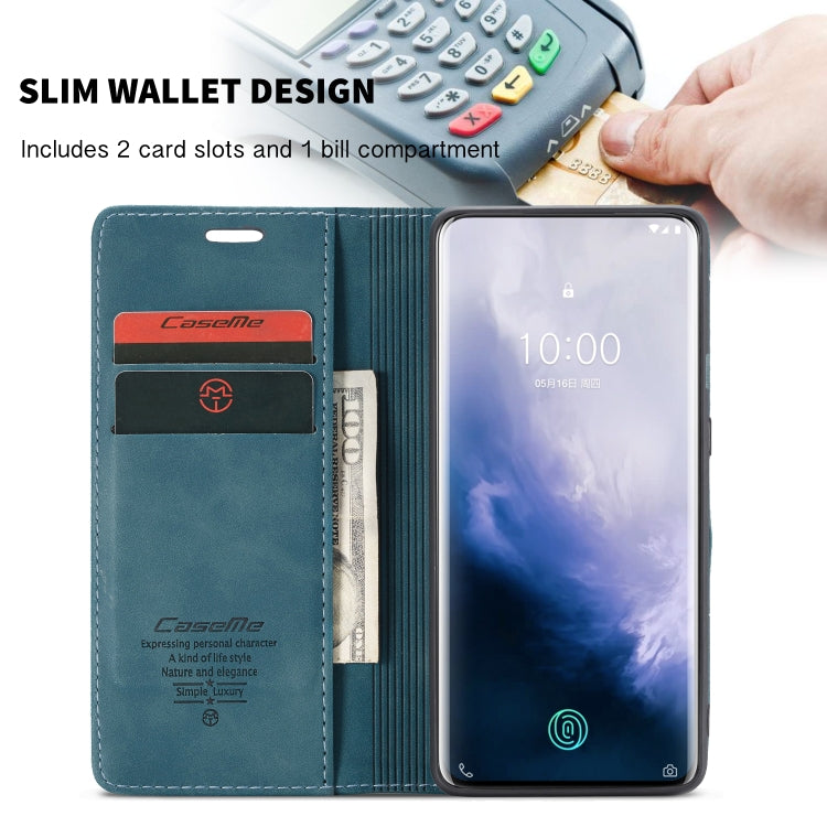 CaseMe-013 Multi-functional Retro Frosted Horizontal Flip Leather Case with Card Slot & Holder & Wallet For OnePlus 7 Pro(Blue)