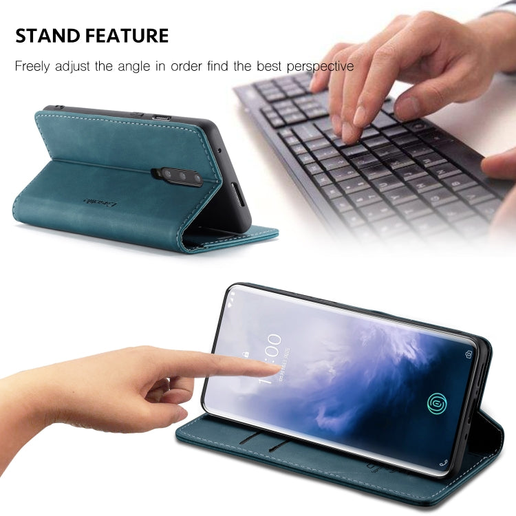 CaseMe-013 Multi-functional Retro Frosted Horizontal Flip Leather Case with Card Slot & Holder & Wallet For OnePlus 7 Pro(Blue)