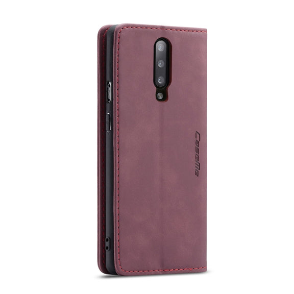 CaseMe-013 Multi-functional Retro Frosted Horizontal Flip Leather Case with Card Slot & Holder & Wallet For OnePlus 7 Pro(Wine Red)