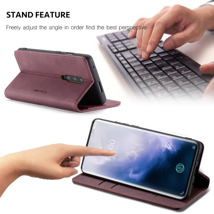 CaseMe-013 Multi-functional Retro Frosted Horizontal Flip Leather Case with Card Slot & Holder & Wallet For OnePlus 7 Pro(Wine Red)