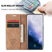 CaseMe-013 Multi-functional Retro Frosted Horizontal Flip Leather Case with Card Slot & Holder & Wallet For OnePlus 7 Pro(Brown)
