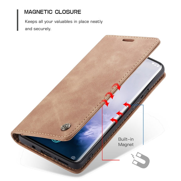 CaseMe-013 Multi-functional Retro Frosted Horizontal Flip Leather Case with Card Slot & Holder & Wallet For OnePlus 7 Pro(Brown)