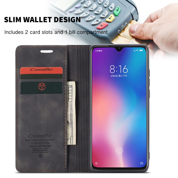 CaseMe-013 Multi-functional Retro Frosted Horizontal Flip Leather Case with Card Slot & Holder & Wallet For Xiaomi Mi 9(Black)