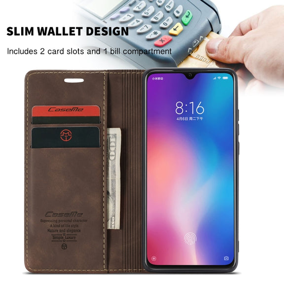 CaseMe-013 Multi-functional Retro Frosted Horizontal Flip Leather Case with Card Slot & Holder & Wallet For Xiaomi Mi 9(Coffee)