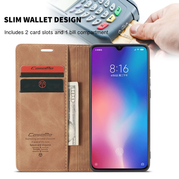 CaseMe-013 Multi-functional Retro Frosted Horizontal Flip Leather Case with Card Slot & Holder & Wallet For Xiaomi Mi 9(Brown)