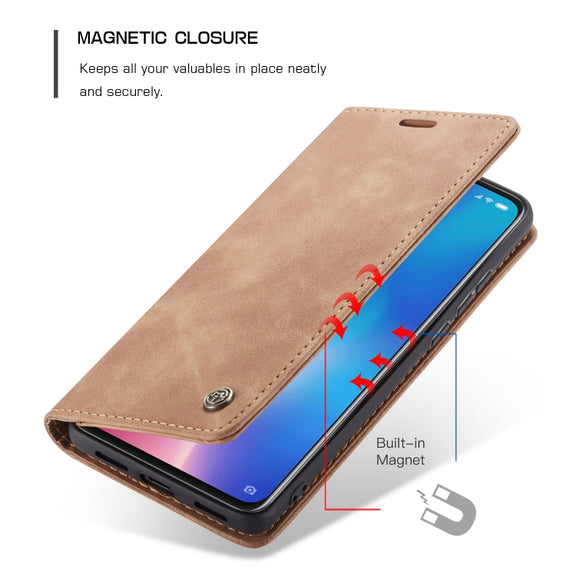 CaseMe-013 Multi-functional Retro Frosted Horizontal Flip Leather Case with Card Slot & Holder & Wallet For Xiaomi Mi 9(Brown)