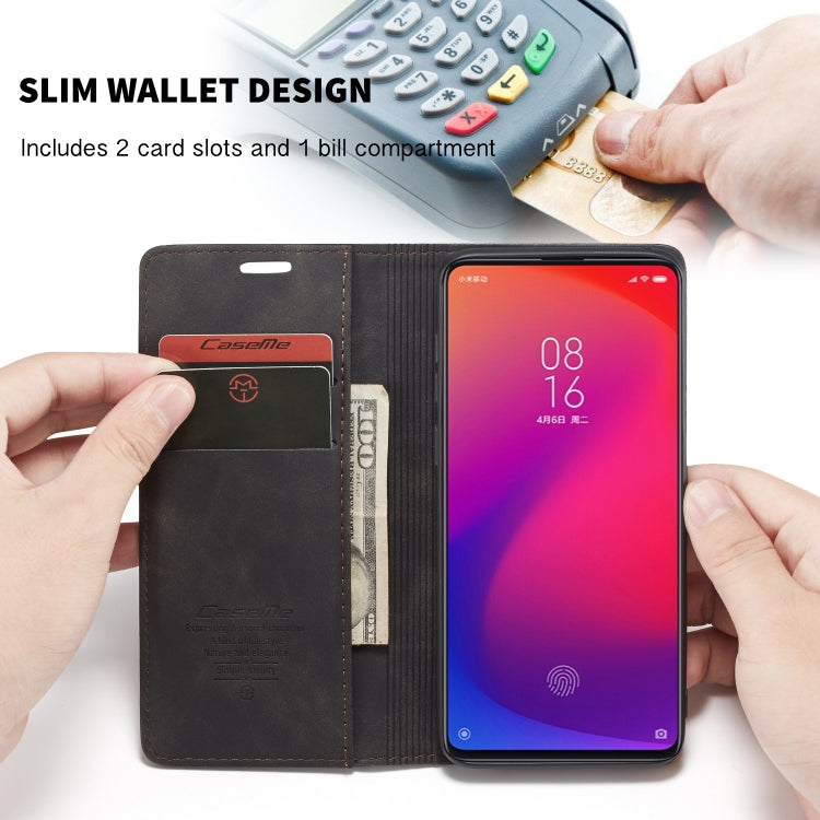 CaseMe-013 Multi-functional Retro Frosted Horizontal Flip Leather Case with Card Slot & Holder & Wallet For Xiaomi Mi 9T Pro / Redmi K20 Pro / Xiaomi Mi 9T / Redmi K20(Black)