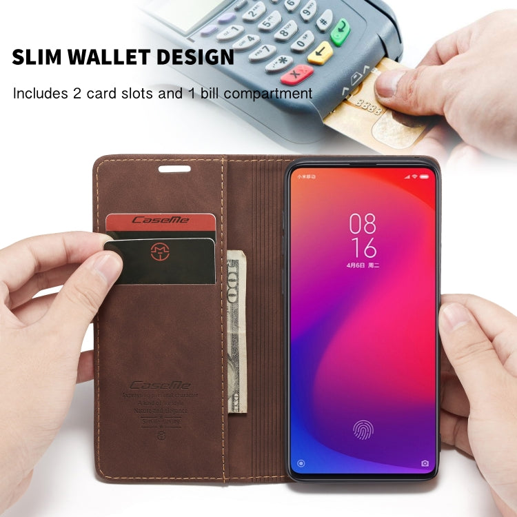 CaseMe-013 Multi-functional Retro Frosted Horizontal Flip Leather Case with Card Slot & Holder & Wallet For Xiaomi Mi 9T Pro / Redmi K20 Pro / Xiaomi Mi 9T / Redmi K20(Coffee)