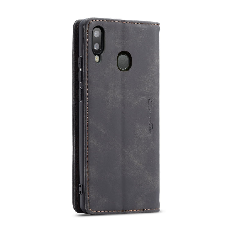 CaseMe-013 Multi-functional Retro Frosted Horizontal Flip Leather Case with Card Slot & Holder & Wallet For Galaxy A20e(Black)
