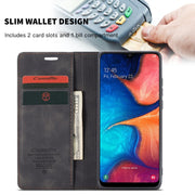 CaseMe-013 Multi-functional Retro Frosted Horizontal Flip Leather Case with Card Slot & Holder & Wallet For Galaxy A20e(Black)