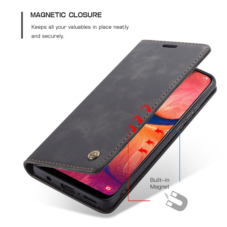 CaseMe-013 Multi-functional Retro Frosted Horizontal Flip Leather Case with Card Slot & Holder & Wallet For Galaxy A20e(Black)