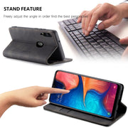 CaseMe-013 Multi-functional Retro Frosted Horizontal Flip Leather Case with Card Slot & Holder & Wallet For Galaxy A20e(Black)
