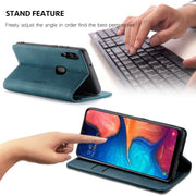 CaseMe-013 Multi-functional Retro Frosted Horizontal Flip Leather Case with Card Slot & Holder & Wallet For Galaxy A20e(Blue)