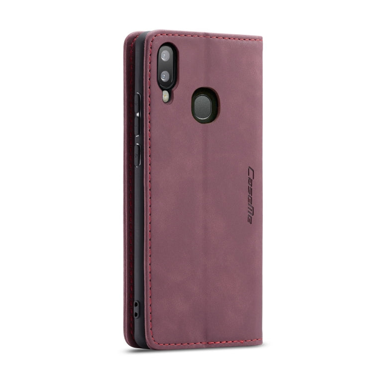 CaseMe-013 Multi-functional Retro Frosted Horizontal Flip Leather Case with Card Slot & Holder & Wallet For Galaxy A20e(Wine Red)