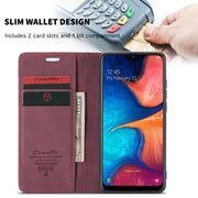 CaseMe-013 Multi-functional Retro Frosted Horizontal Flip Leather Case with Card Slot & Holder & Wallet For Galaxy A20e(Wine Red)