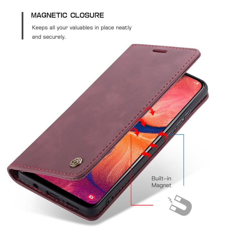 CaseMe-013 Multi-functional Retro Frosted Horizontal Flip Leather Case with Card Slot & Holder & Wallet For Galaxy A20e(Wine Red)