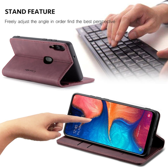 CaseMe-013 Multi-functional Retro Frosted Horizontal Flip Leather Case with Card Slot & Holder & Wallet For Galaxy A20e(Wine Red)