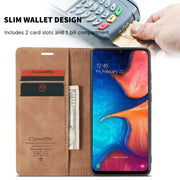 CaseMe-013 Multi-functional Retro Frosted Horizontal Flip Leather Case with Card Slot & Holder & Wallet For Galaxy A20e(Brown)