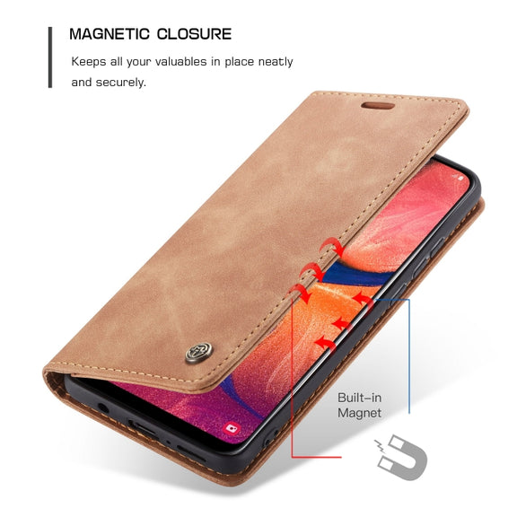 CaseMe-013 Multi-functional Retro Frosted Horizontal Flip Leather Case with Card Slot & Holder & Wallet For Galaxy A20e(Brown)