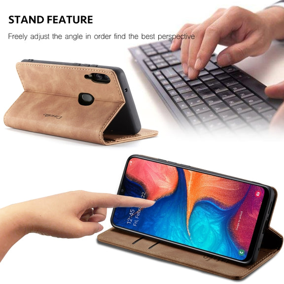 CaseMe-013 Multi-functional Retro Frosted Horizontal Flip Leather Case with Card Slot & Holder & Wallet For Galaxy A20e(Brown)