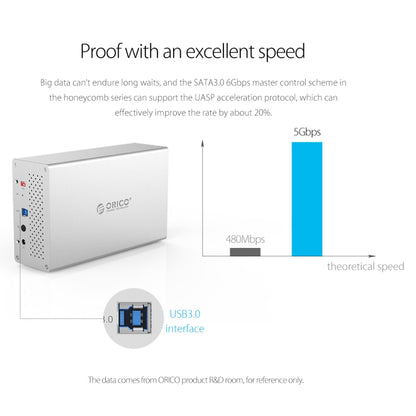 ORICO Honeycomb Series WS500RU3 SATA 3.5 inch USB 3.0 5 Bays Aluminum Alloy HDD / SSD Enclosure with Raid, The Maximum Support Capacity: 50TB - HDD Enclosure by ORICO | Online Shopping South Africa | PMC Jewellery | Buy Now Pay Later Mobicred
