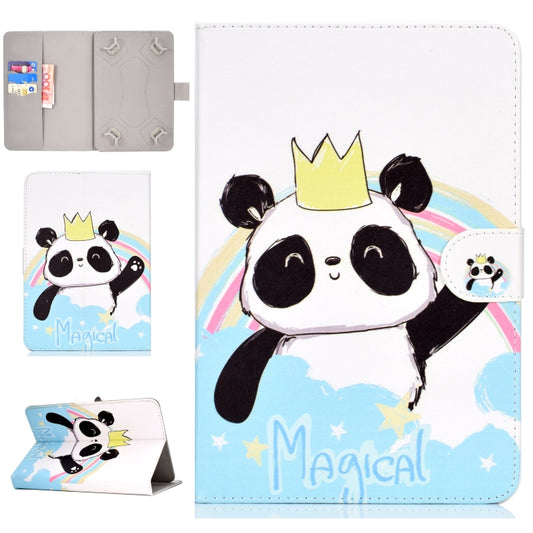 Colored Pattern Drawing Horizontal Flip PU Leather Case with Three-folding Holder for 10 inch Tablet PC(Crown of panda) - 10 - 11 inch by PMC Jewellery | Online Shopping South Africa | PMC Jewellery | Buy Now Pay Later Mobicred