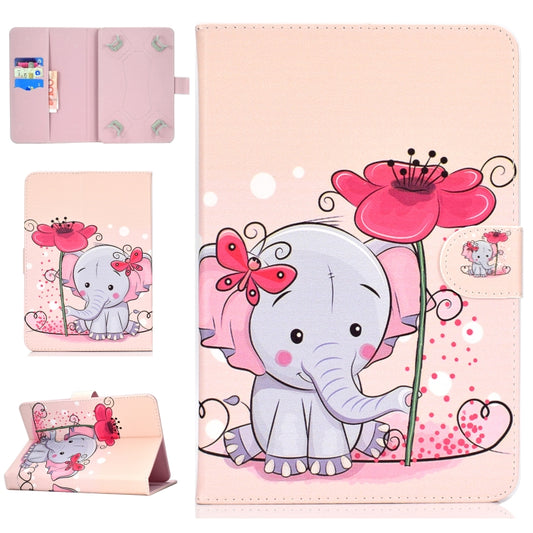 Colored Pattern Drawing Horizontal Flip PU Leather Case with Three-folding Holder for 10 inch Tablet PC(Elephant flowers) - 10 - 11 inch by PMC Jewellery | Online Shopping South Africa | PMC Jewellery | Buy Now Pay Later Mobicred