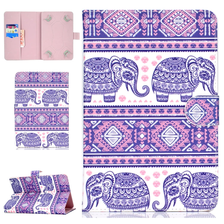 Colored Pattern Drawing Horizontal Flip PU Leather Case with Three-folding Holder for 10 inch Tablet PC(Totem elephants) - 10 - 11 inch by PMC TechLife | Online Shopping South Africa | PMC TechLife | Buy Now Pay Later Mobicred