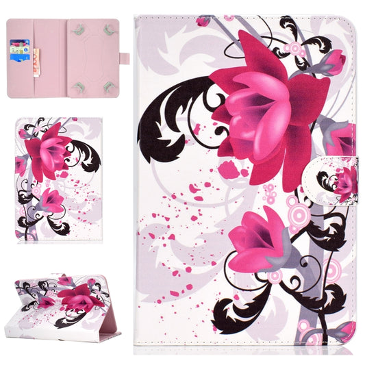 Colored Pattern Drawing Horizontal Flip PU Leather Case with Three-folding Holder for 10 inch Tablet PC(Flower) - 10 - 11 inch by PMC Jewellery | Online Shopping South Africa | PMC Jewellery | Buy Now Pay Later Mobicred