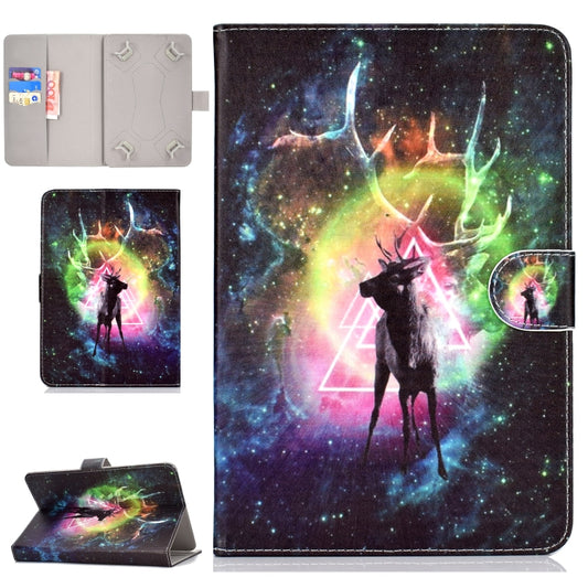 Colored Pattern Drawing Horizontal Flip PU Leather Case with Three-folding Holder for 10 inch Tablet PC(Nebula deer) - 10 - 11 inch by PMC Jewellery | Online Shopping South Africa | PMC Jewellery | Buy Now Pay Later Mobicred