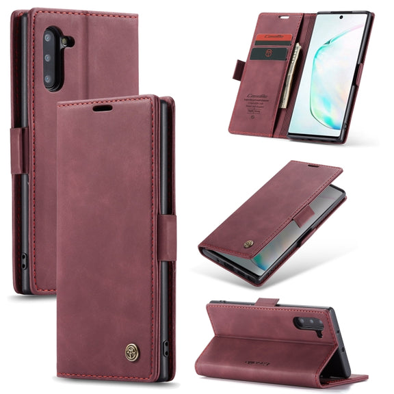 CaseMe-013 Multifunctional Horizontal Flip Leather Case with Card Slot & Holder for Galaxy Note 10(Red Wine)