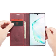 CaseMe-013 Multifunctional Horizontal Flip Leather Case with Card Slot & Holder for Galaxy Note 10(Red Wine)