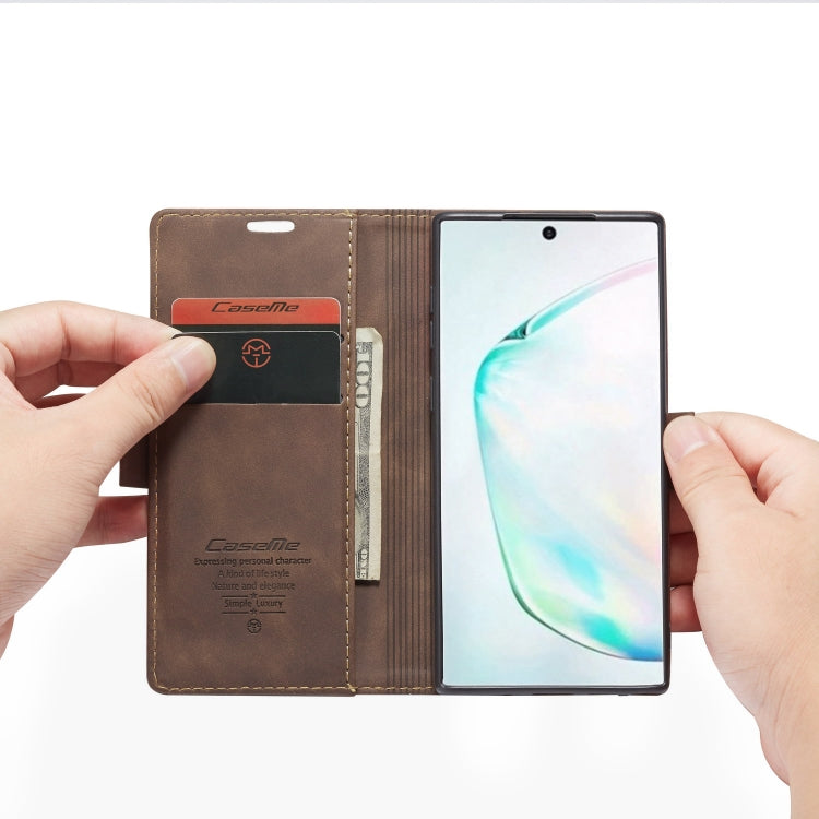CaseMe-013 Multifunctional Horizontal Flip Leather Case with Card Slot & Holder for Galaxy Note 10(Coffee)