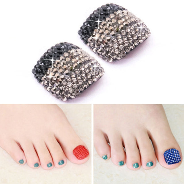 2 PCS Crystal Fake Nail Art Tips Rhinestone Full Cover Toenails Decals Stickers(NO:19)