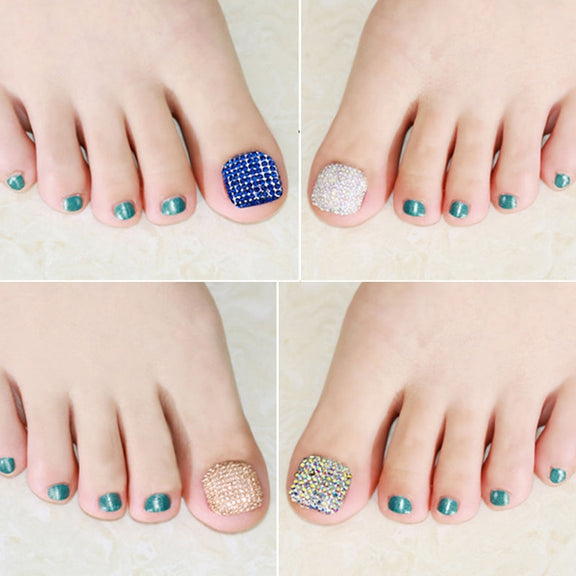 2 PCS Crystal Fake Nail Art Tips Rhinestone Full Cover Toenails Decals Stickers(NO:20)