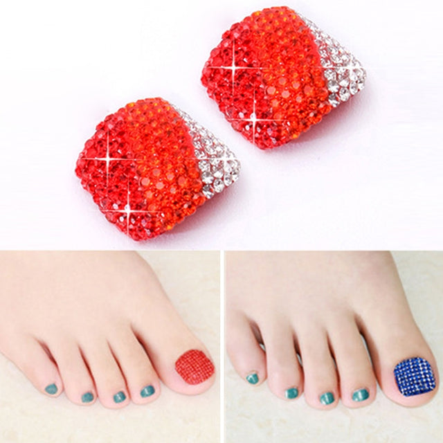 2 PCS Crystal Fake Nail Art Tips Rhinestone Full Cover Toenails Decals Stickers(NO:21)