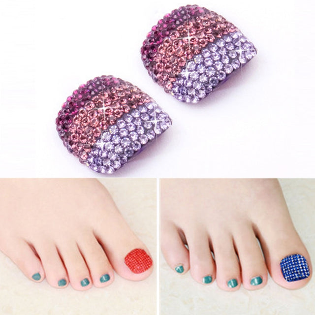 2 PCS Crystal Fake Nail Art Tips Rhinestone Full Cover Toenails Decals Stickers(NO:24)